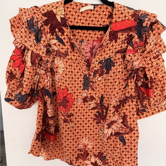 Ulla Johnson Nova Garden Rose SILK Floral Ruffle Sleeve Top size 10 - Picture 1 of 3